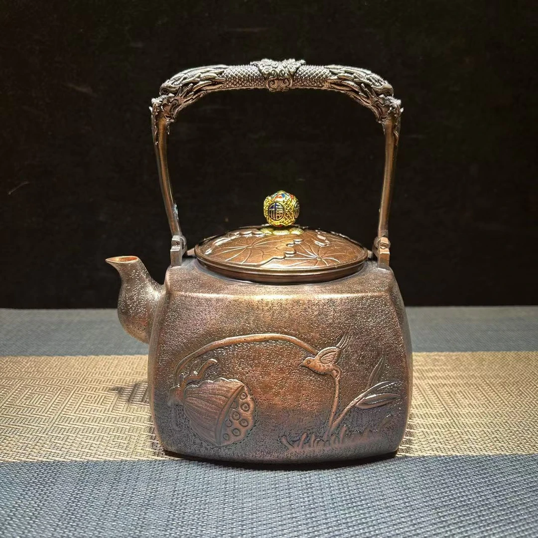 四方紫铜烧水壶高端铜壶纯手工铜壶加厚烧水壶煮茶壶茶具