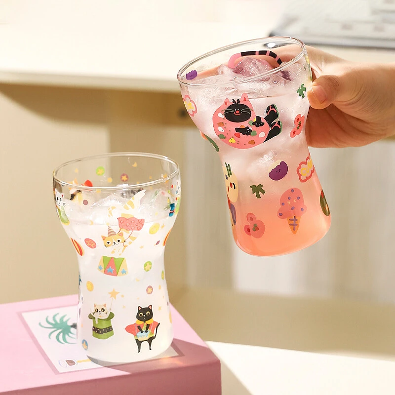 川岛屋可爱玻璃杯女高颜值家用喝水杯子创意啤酒杯牛奶果汁饮料杯