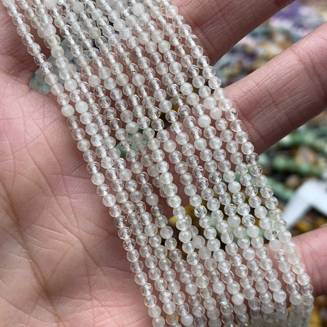玛瑙/玉髓未镶嵌珠宝半成品一条天然2.6mm白水晶切面圆珠