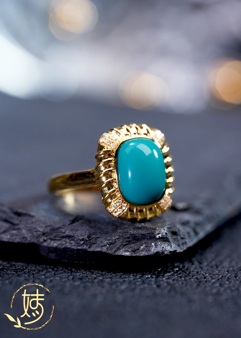 【婧婧精选】藏品 · 18K金原矿绿松石戒指 裸面10MM+ 多样性发
