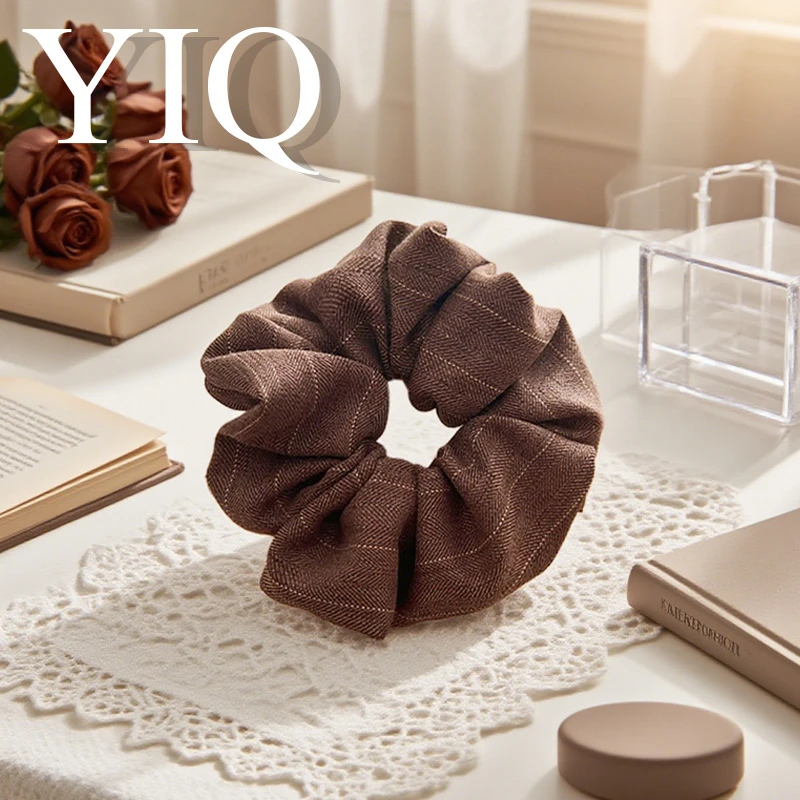 复古棕色格纹发圈大肠发圈头饰气质成人优雅日常百搭发饰低调奢华