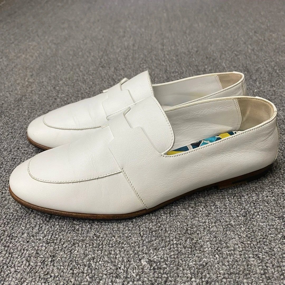 95新 Hermes/爱马仕 98新/36码/爱马仕/白色平底乐福鞋/BF01558