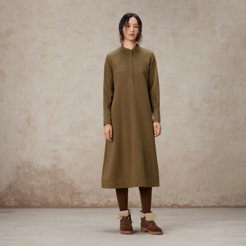 EXCEPTION例外冬季灵动修身A字廓形刺绣系带连衣裙AB25-V1J01