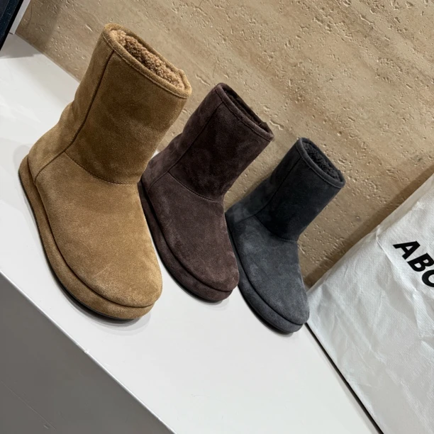 磨砂牛皮内增高雪地靴女冬季加绒保暖厚底防滑中筒棉靴百搭潮