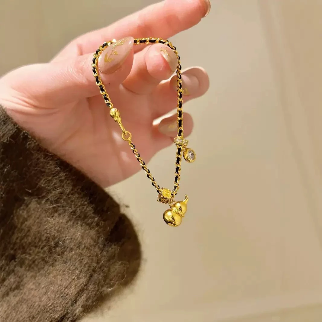 925银布艺手链 时尚百搭轻奢手工小众葫芦编织手链饰品金色精致