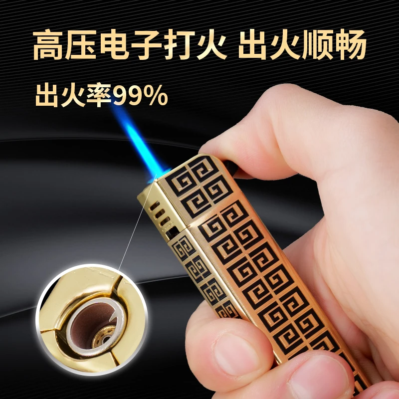 金属铁壳条纹直冲防风打火机批发商超零售加厚防爆一次性火机充气
