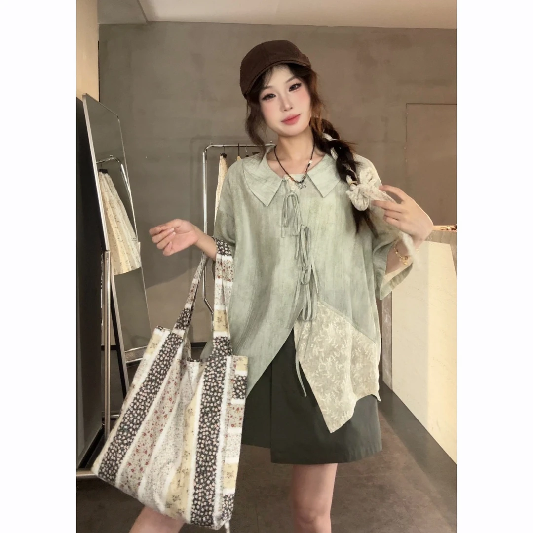 VGVL【绿丝绦】新款下摆不规则拼接洋气衬衫女20477
