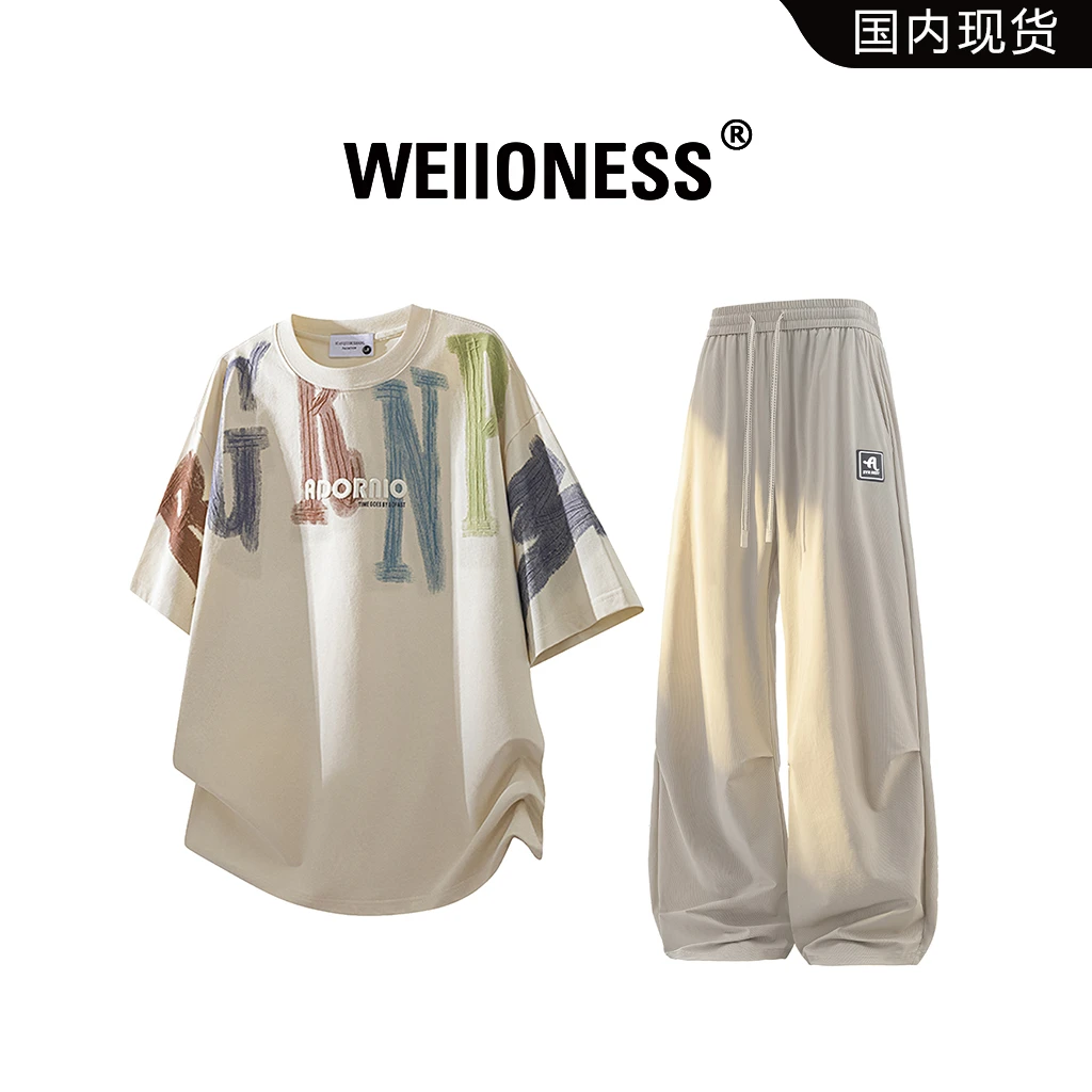 WEIIONESS休闲套装男夏季新款潮流百搭两件套薄款透气高级感男装