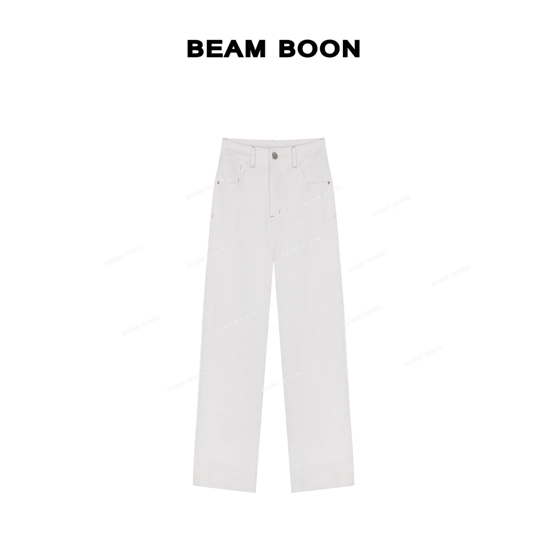 Beam Boon|【白瓷牛仔】清爽出圈~四面弹高腰舒适九分直筒牛仔裤