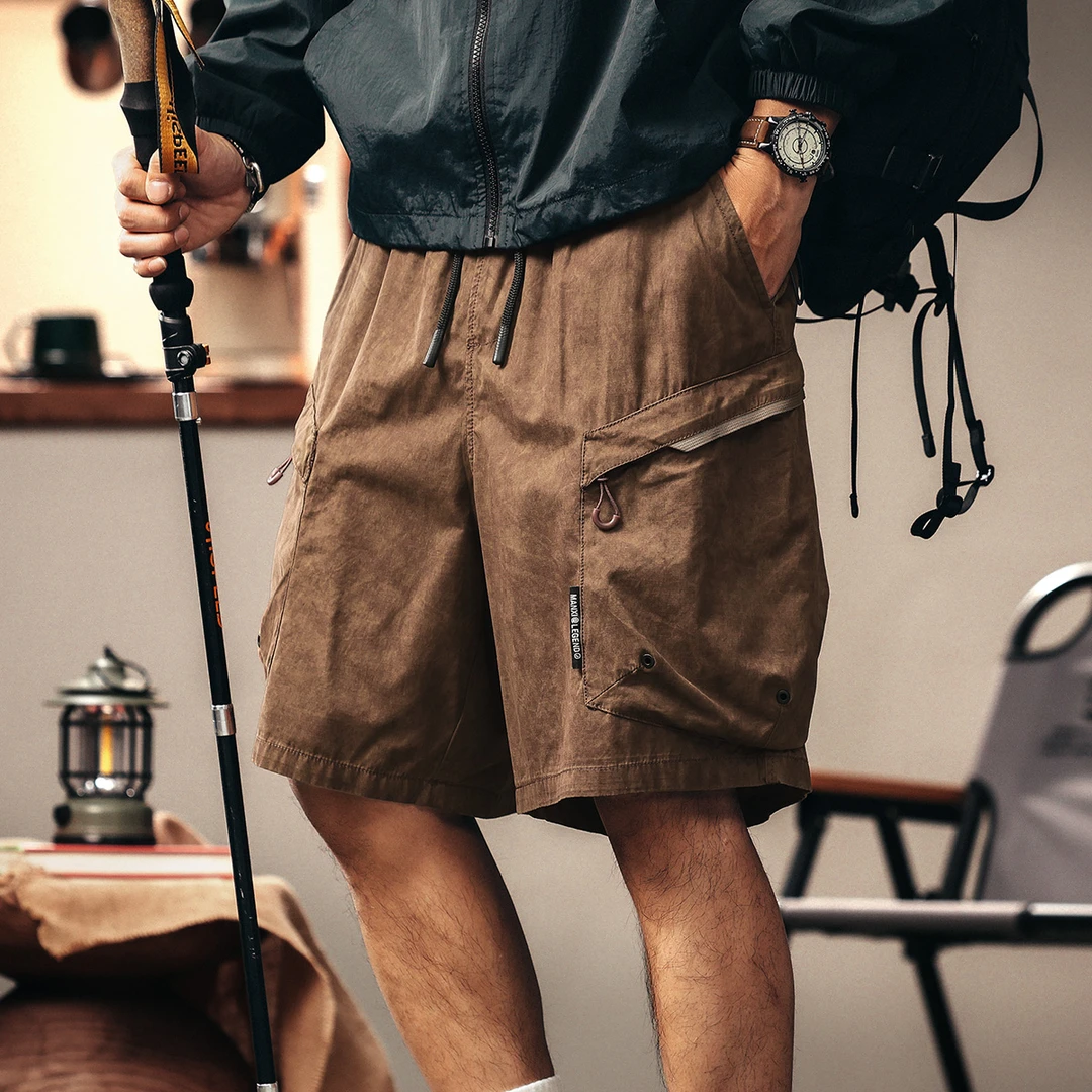 格蓝鹿高端山系设计感复古薄款工装短裤男夏季冰丝中裤休闲五分裤