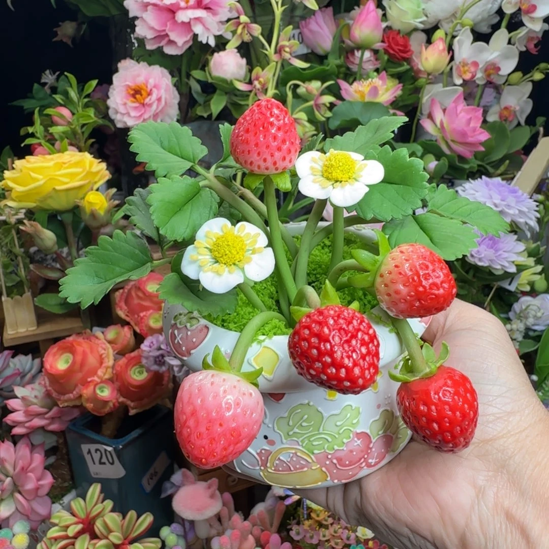 手工制作草莓带盆