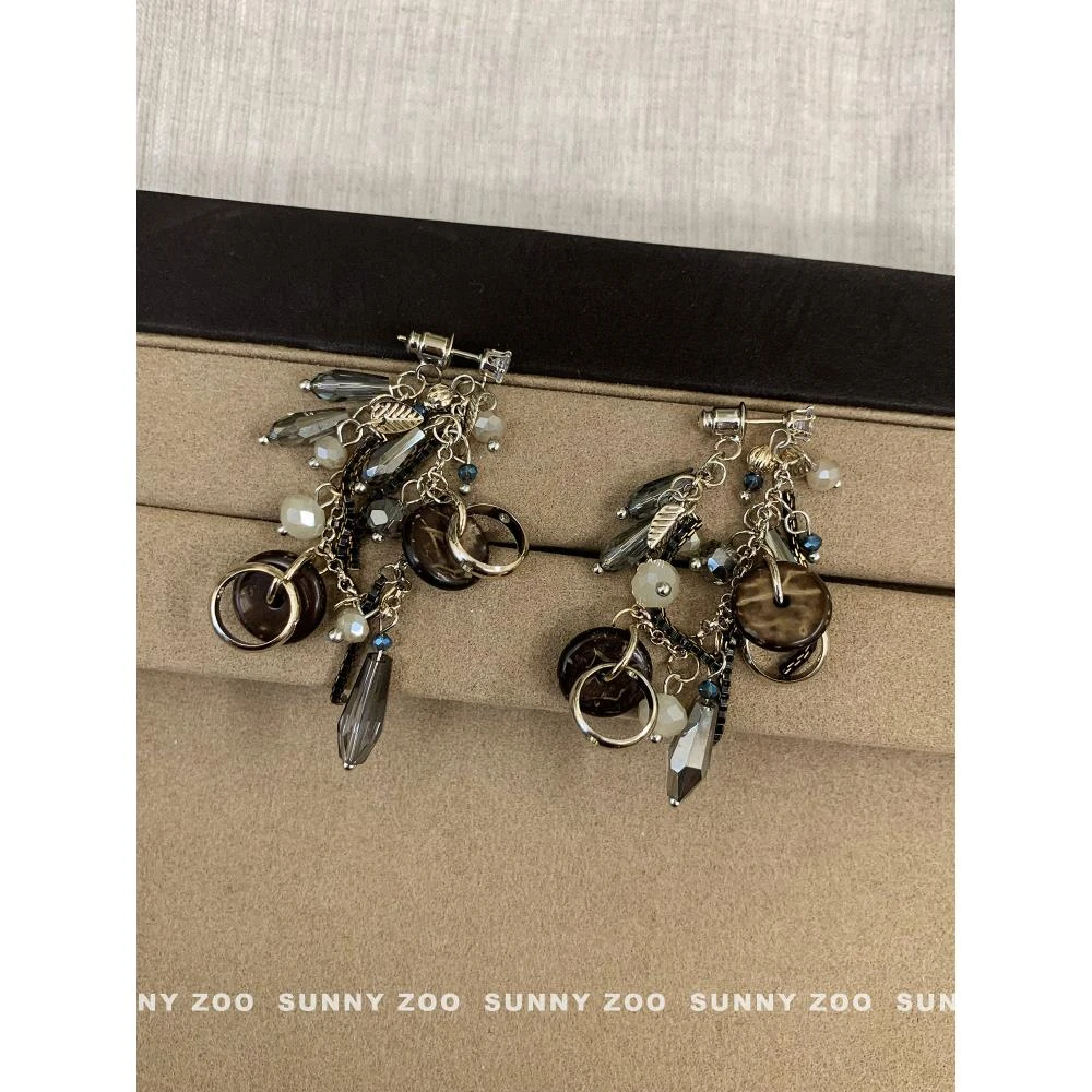 铜合金耳饰 流沙星际 手工串珠链条流苏耳钉小众vintage民族风