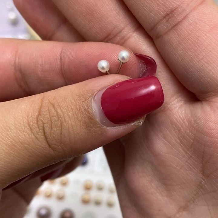 银S925镶嵌白珍珠耳钉3m淡水珍珠