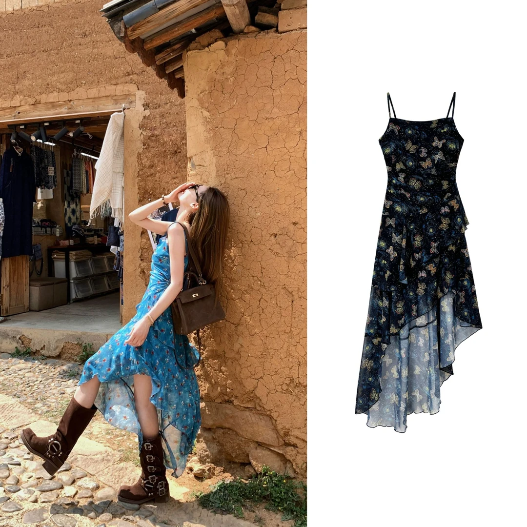 【泰兰德少女】设计感不规则碎花吊带裙C 8736#