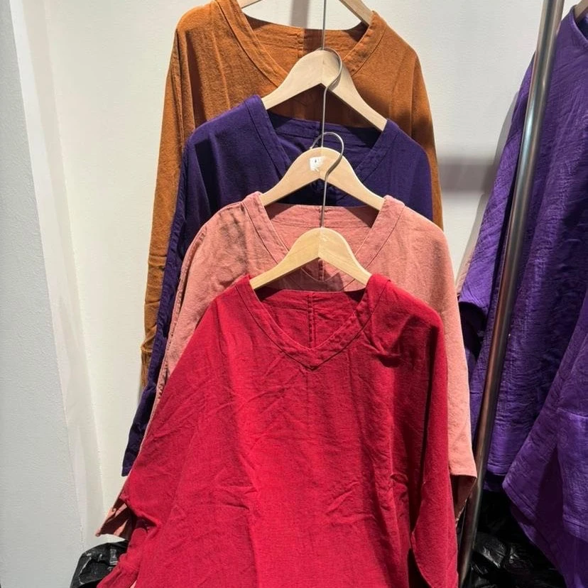 636汉麻V领开叉衫