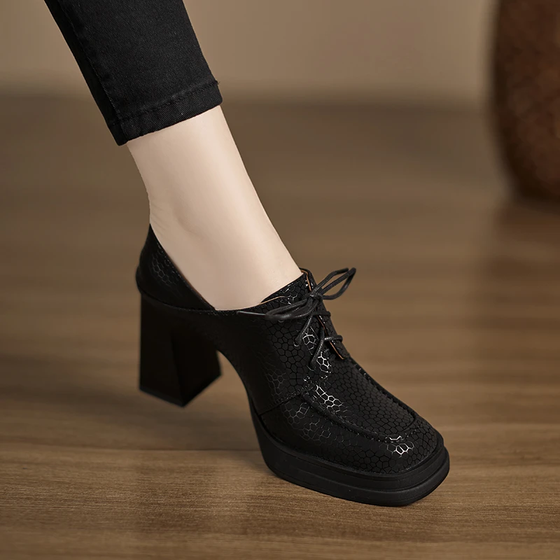 修悦手工女鞋8.5cm小个子鞋子防水台高跟鞋休闲深口单鞋气质皮鞋