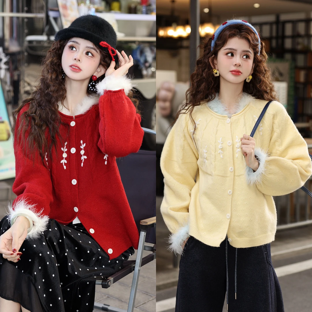 陈大器【柳垂花香】港风复古开衫秋冬针织宽松百搭毛衣JM2477702