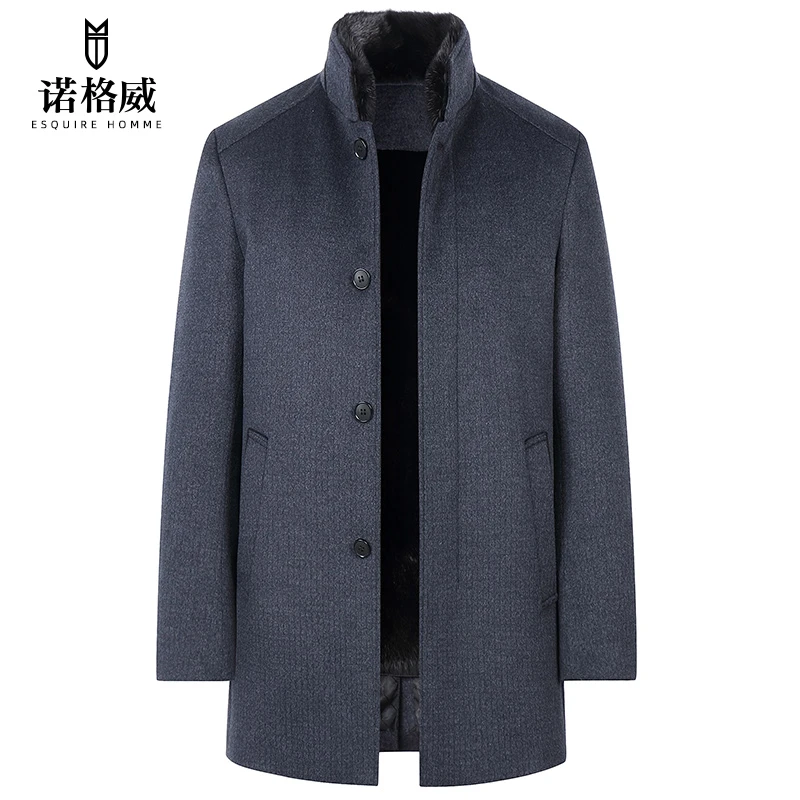 一衣两穿水貂尼克服男中长款立领羊毛呢休闲整貂内胆保暖夹克外套