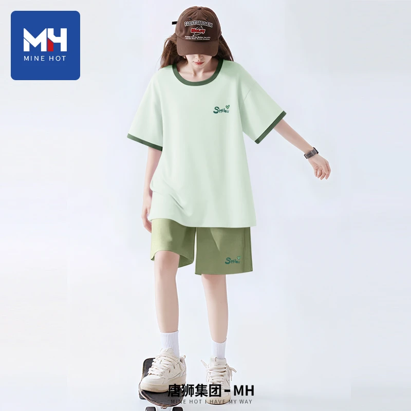 唐狮集团MH休闲运动套装女2025新款夏薄纯棉初中生中考体育跑步服