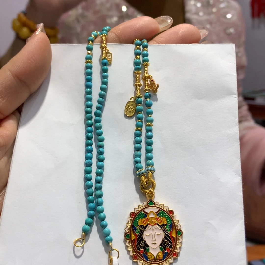 绿松石长链银S925镶嵌