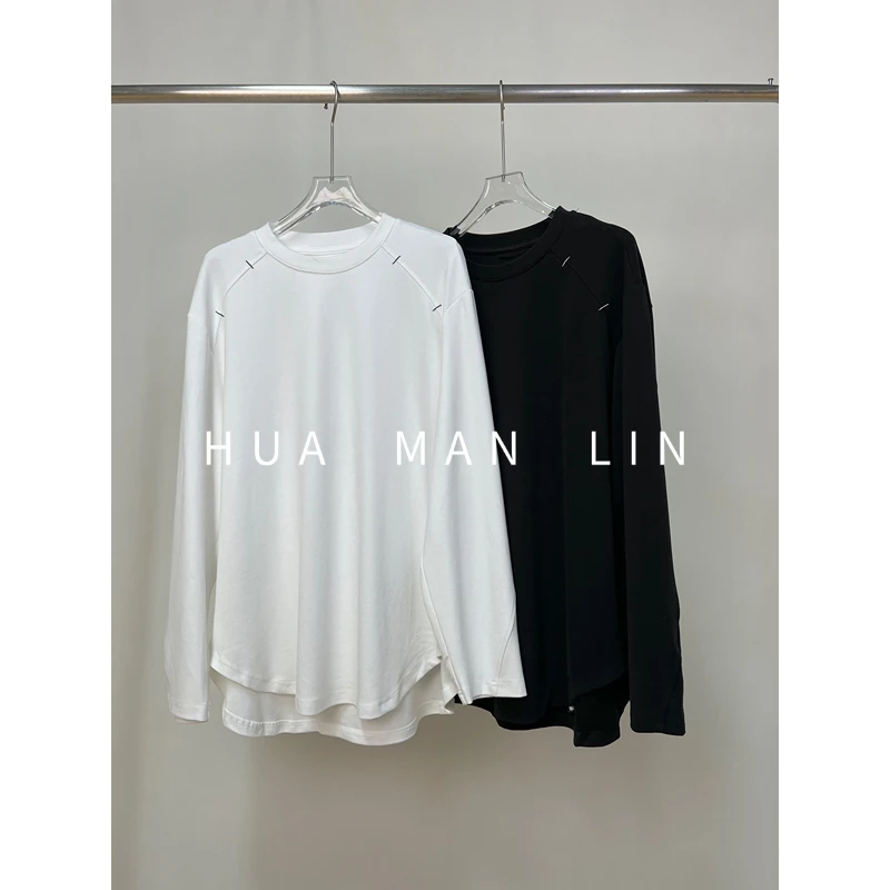 【花满林】两色圆领撞色明线刺绣百搭上衣50103