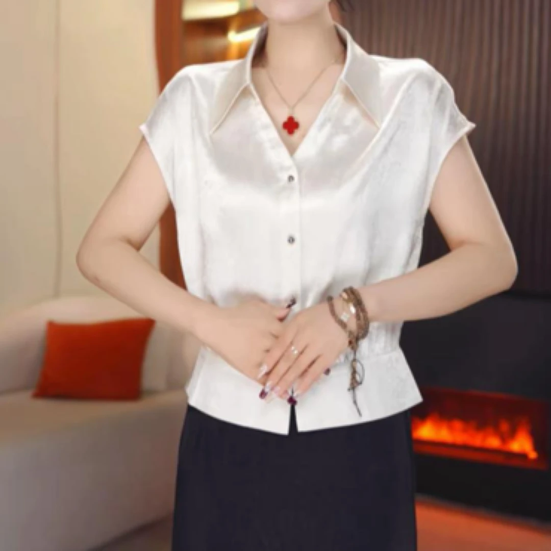 （现货）739夏季设计感小众时尚气质女翻领短袖百搭