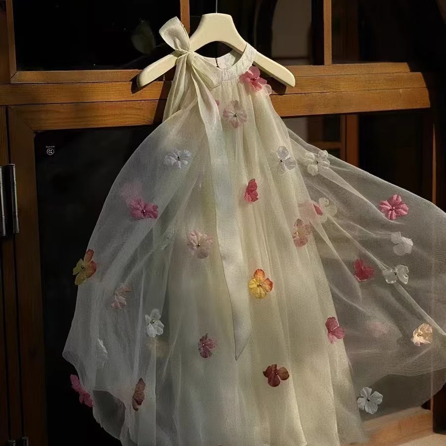 女童夏季花朵连衣裙小女孩重工公主裙立体花朵裙洋气森系儿童爆版