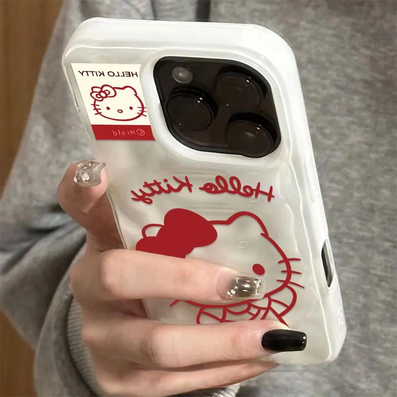 ins卡通学生凯蒂猫适用苹果16Promax新款手机壳15褶皱纹14可爱13