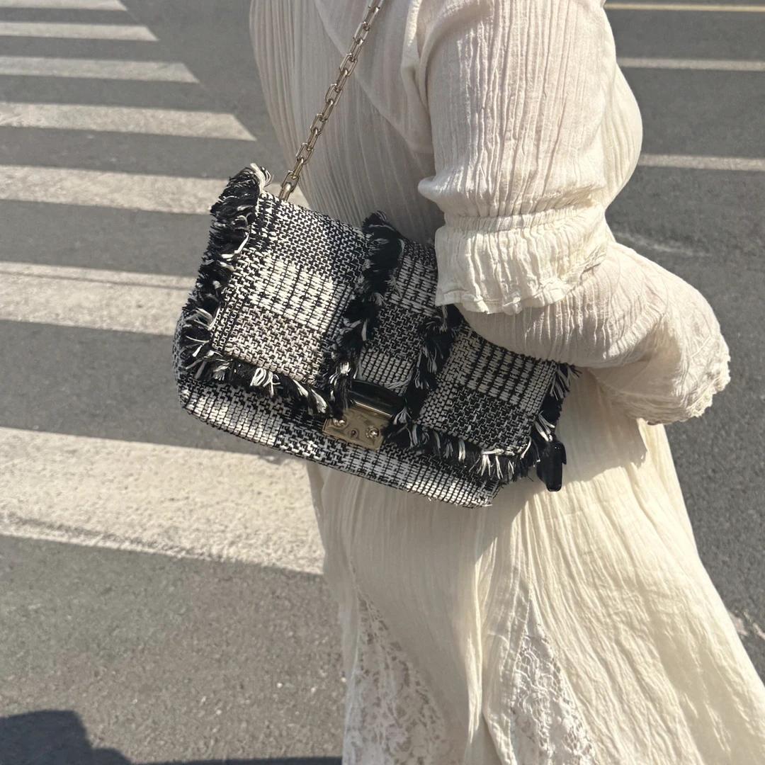 95新 DIOR/迪奥 迪奥 限量款粗花呢黑白格miss Dior 链条包
