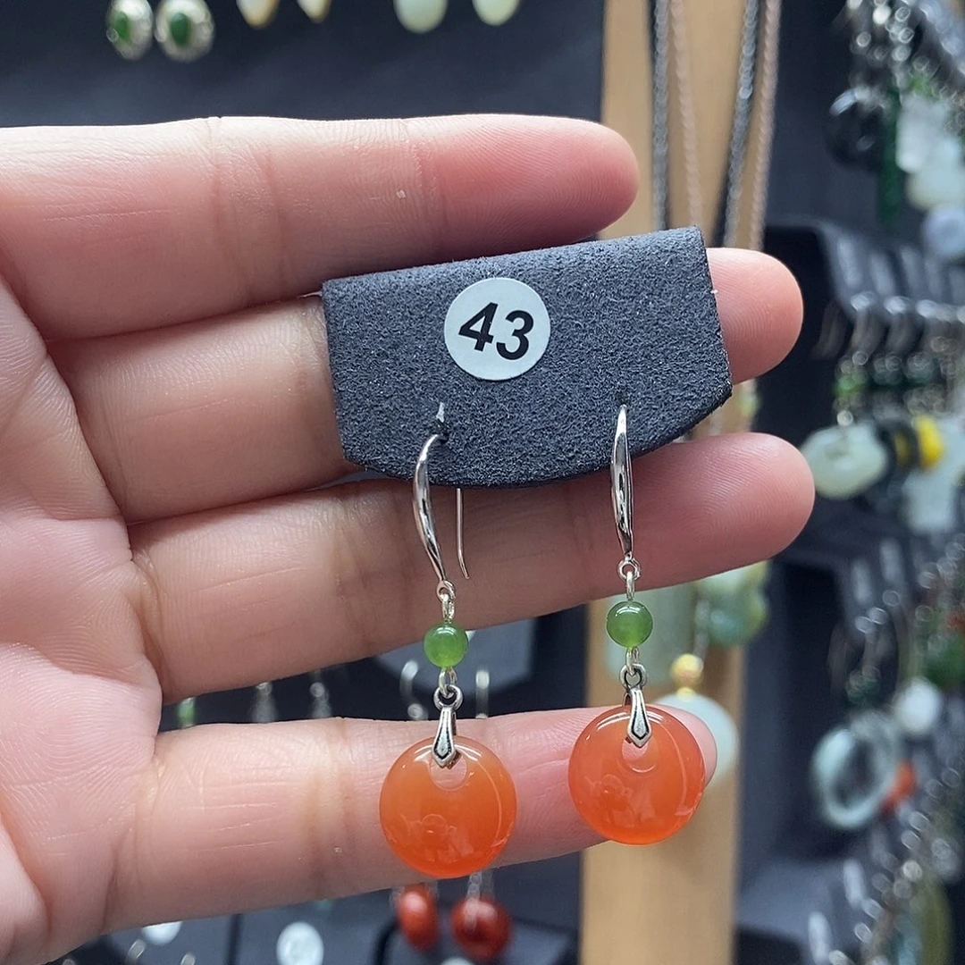 冰***滢玛瑙/玉髓银S925镶嵌耳坠