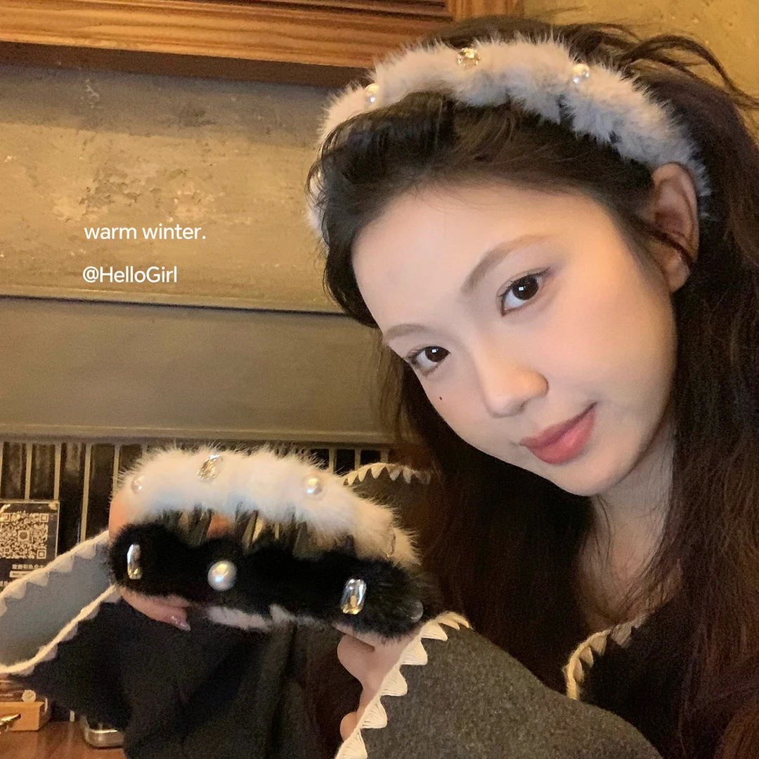 精致珠珠水钻毛绒波浪发箍带齿防滑增高颅顶头箍碎发整理压发发卡