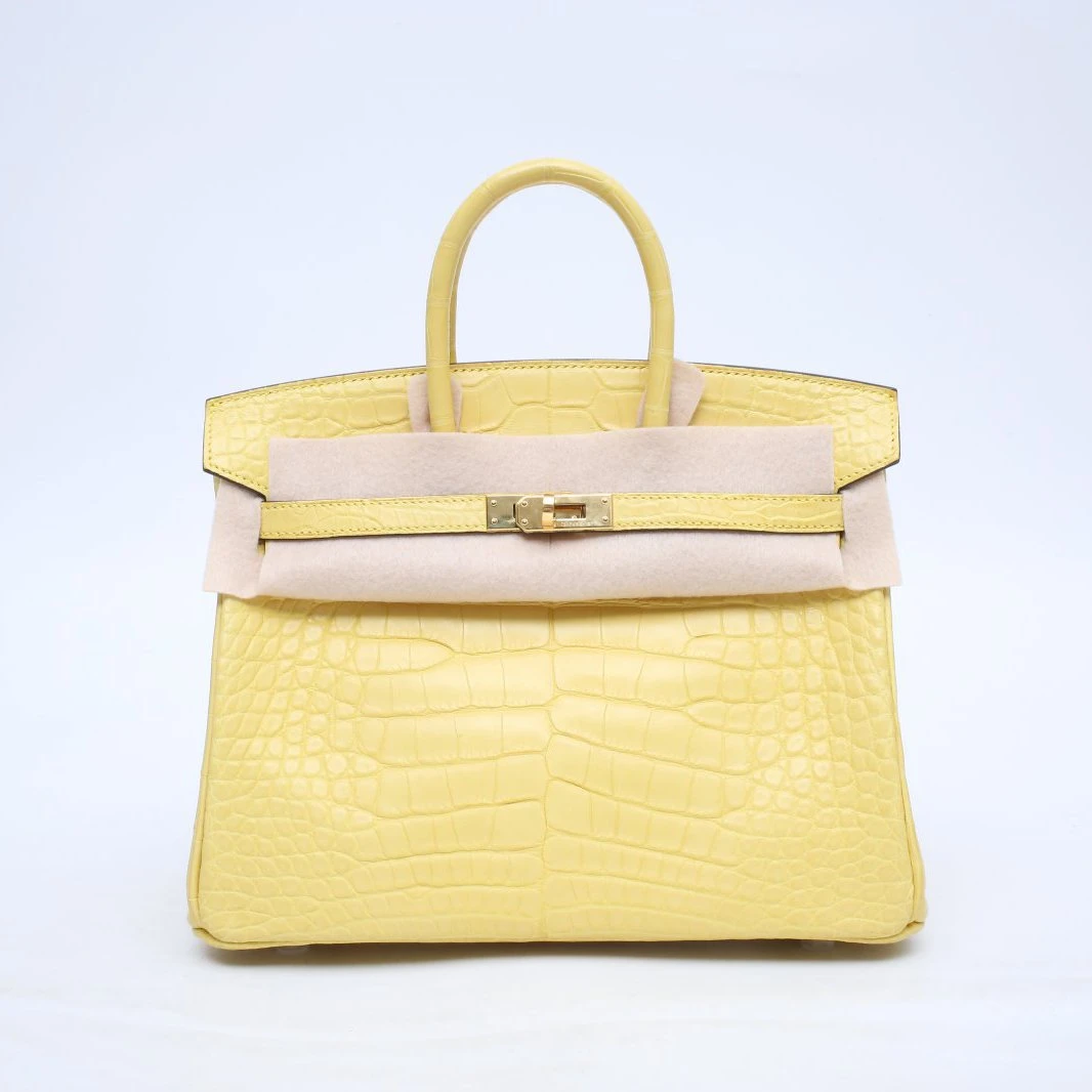 99新 Hermes/爱马仕 小花双双 Birkin 25 金盏花黄 鳄鱼皮 Z刻 包