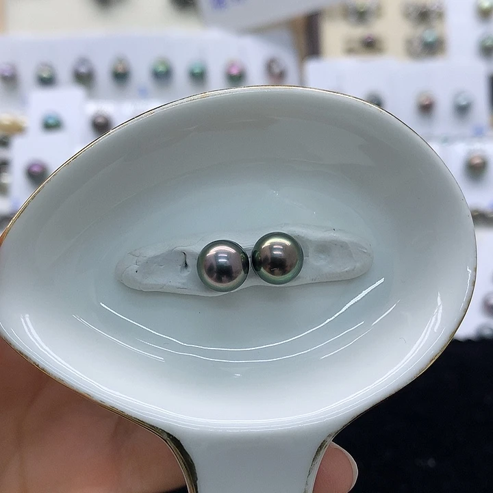 海水珍珠裸珠素钉绿炫色～小