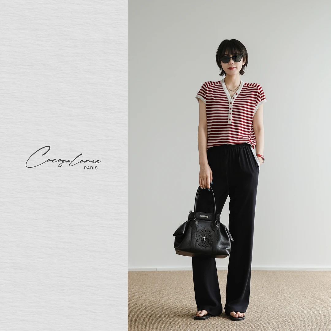 韩彬彬"土耳其"兰精天丝羊毛柔弹红白条纹小飞袖短款T恤195Y-9