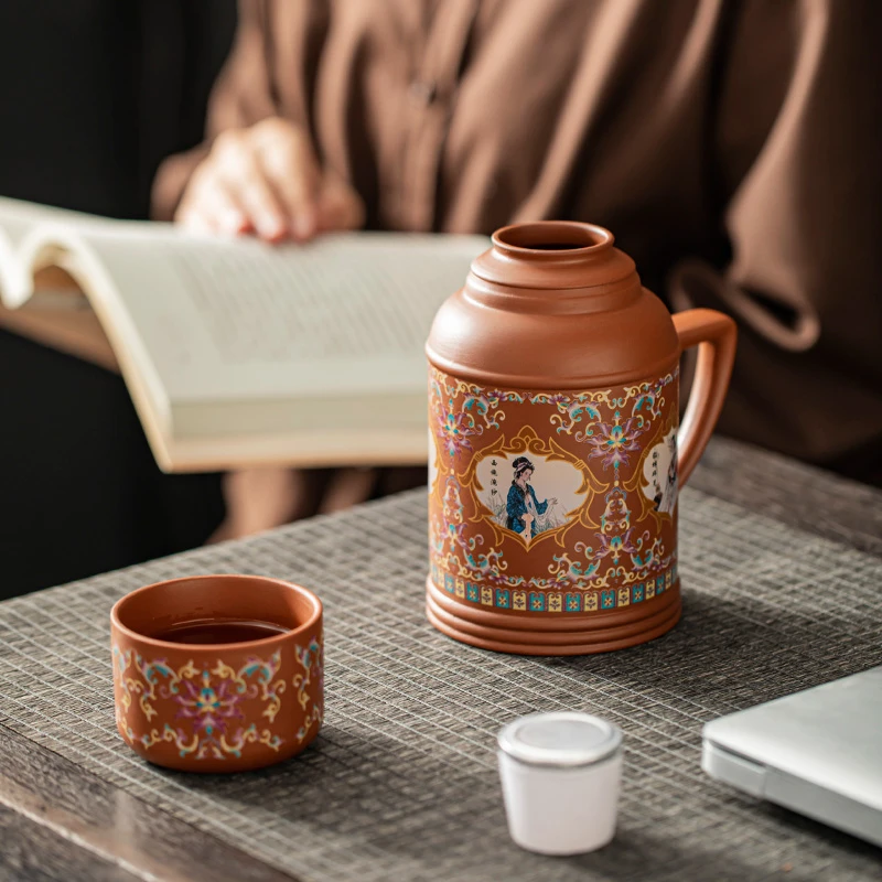 臻仙紫砂小暖壶马克杯袋盖陶瓷水壶老式茶壶焖炮茶杯保温壶水杯