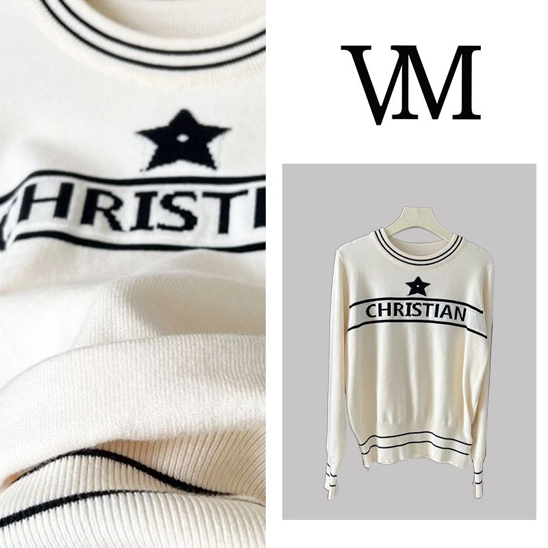 法式五角星长袖针织衫打底毛衣套头女春秋新款时尚圆领上衣cx7798