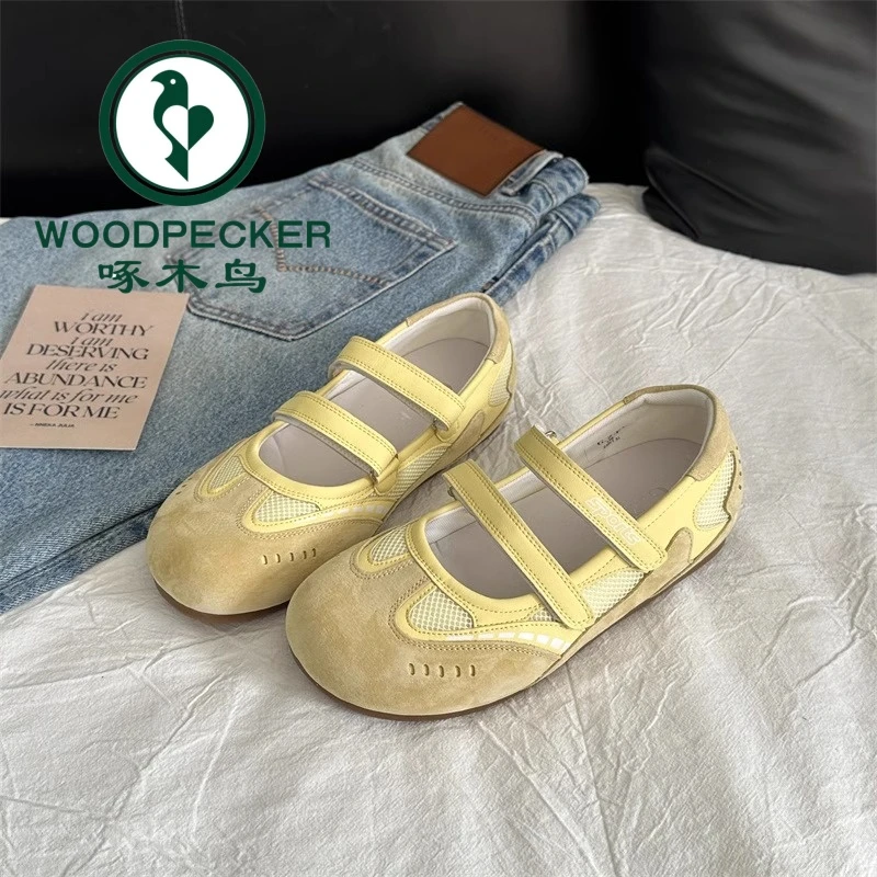 啄木鸟小众魔术贴玛丽珍鞋女2025夏季新款百搭一字带平底芭蕾单鞋