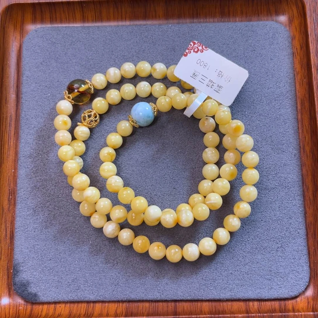 琥珀颈饰银S925镶嵌蜜蜡手串