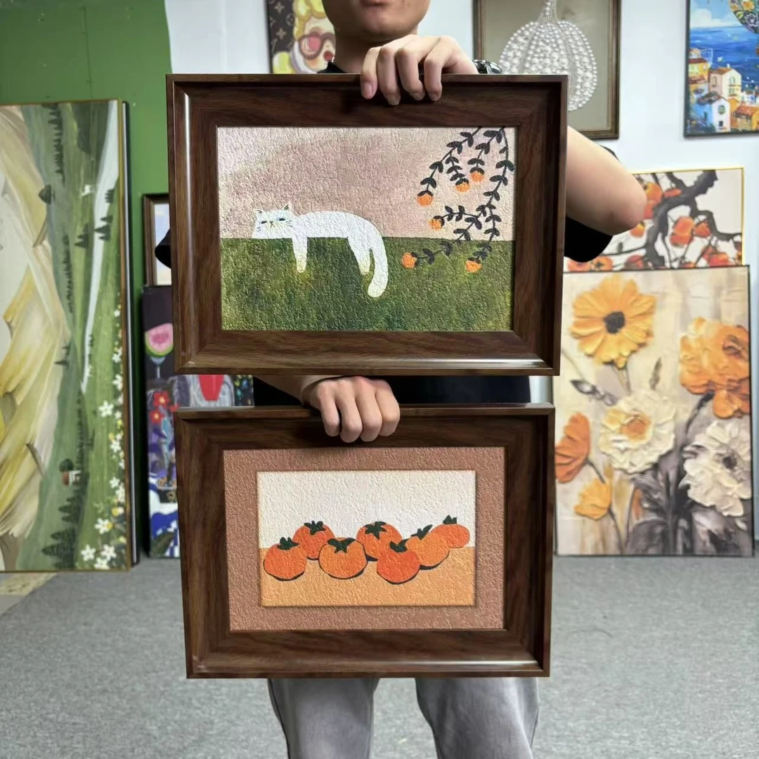 中式柿柿如意横版复古艺术客厅餐厅装饰画3040