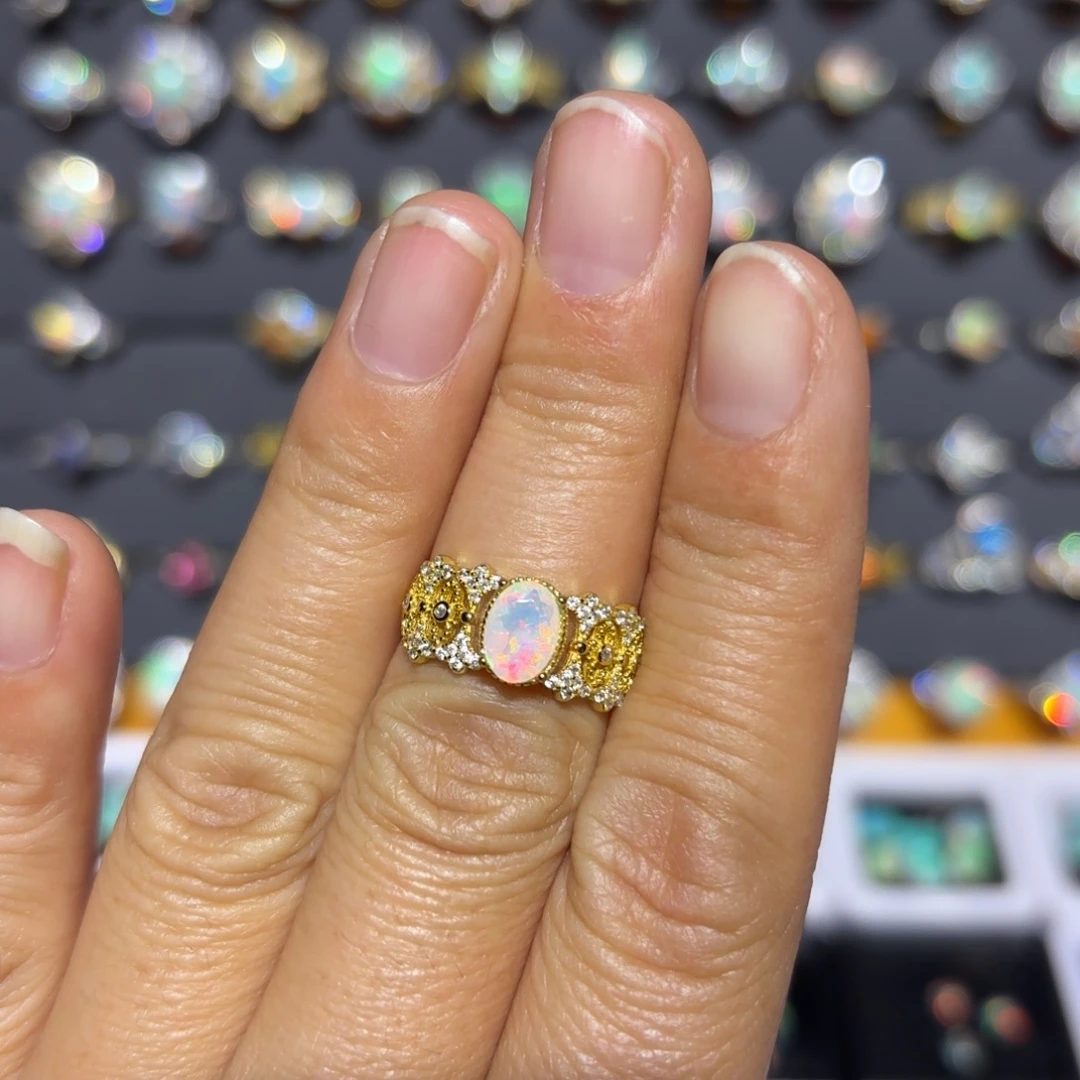 欧泊银S925镀金镶嵌戒指