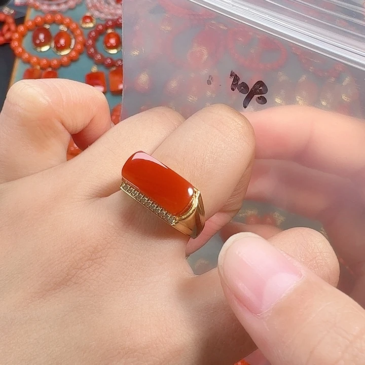 南红玛瑙银S925镶嵌戒指