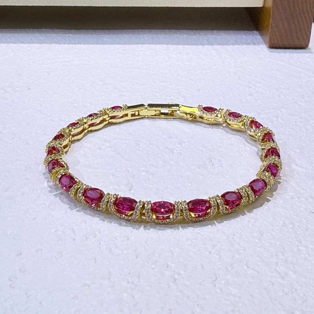 铜合金锆石手链 BL0227-重工满镶珊瑚粉手链时尚欧美