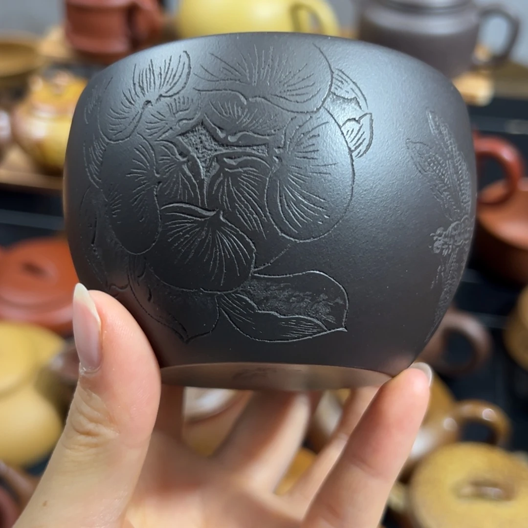 茶杯紫砂石黄荷韵无声