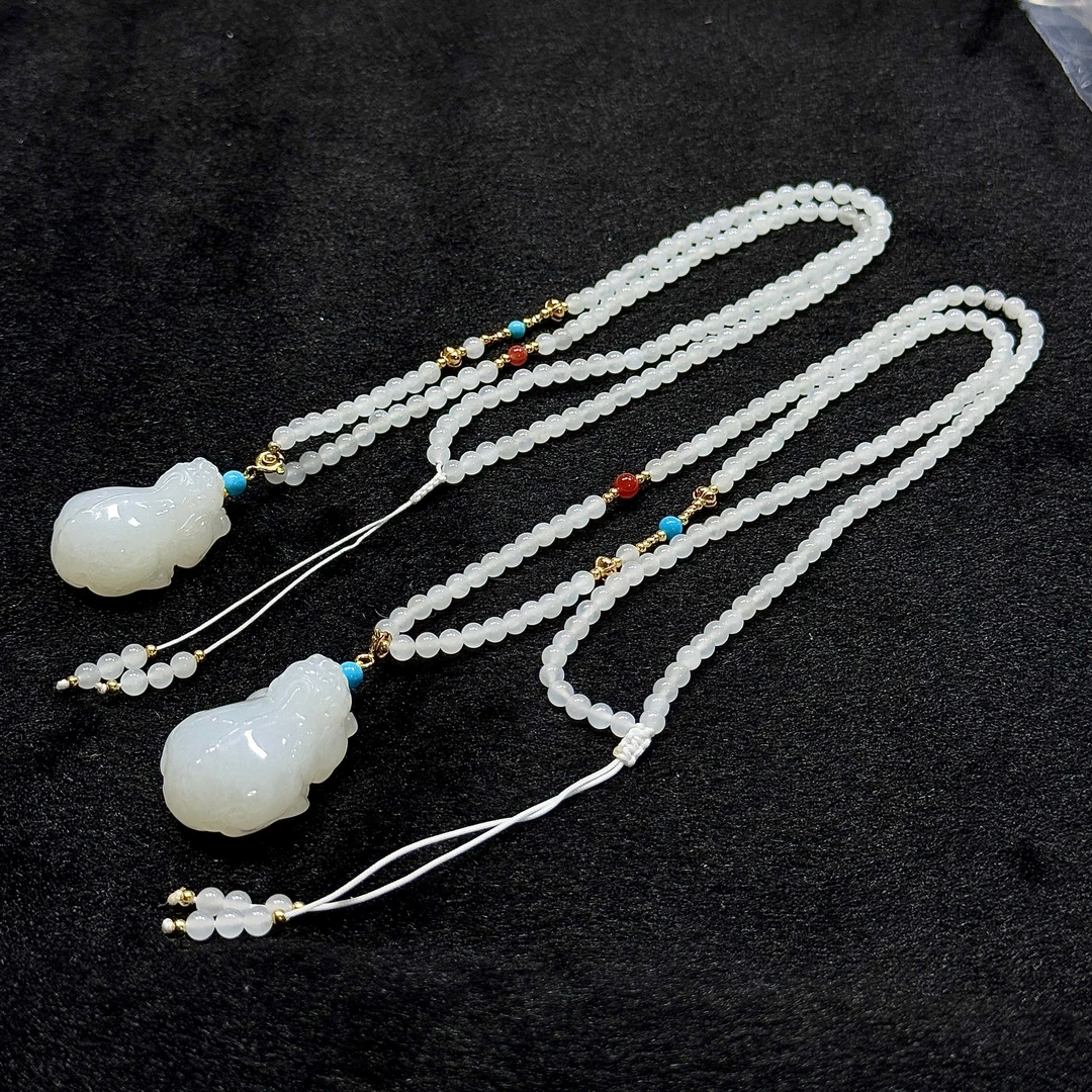 【CH】和田玉白玉貔貅DIY项链-约4mm（多样性发其一）