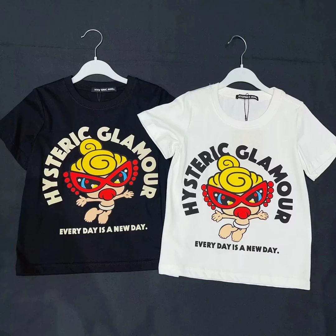 越越家 2025新款 黑超短袖T恤 男女童宝宝奶嘴卡通星星眼百搭上衣