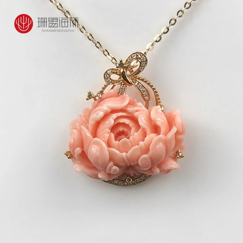 非金属木质吊坠 深水牡丹花珊珊雕刻吊坠