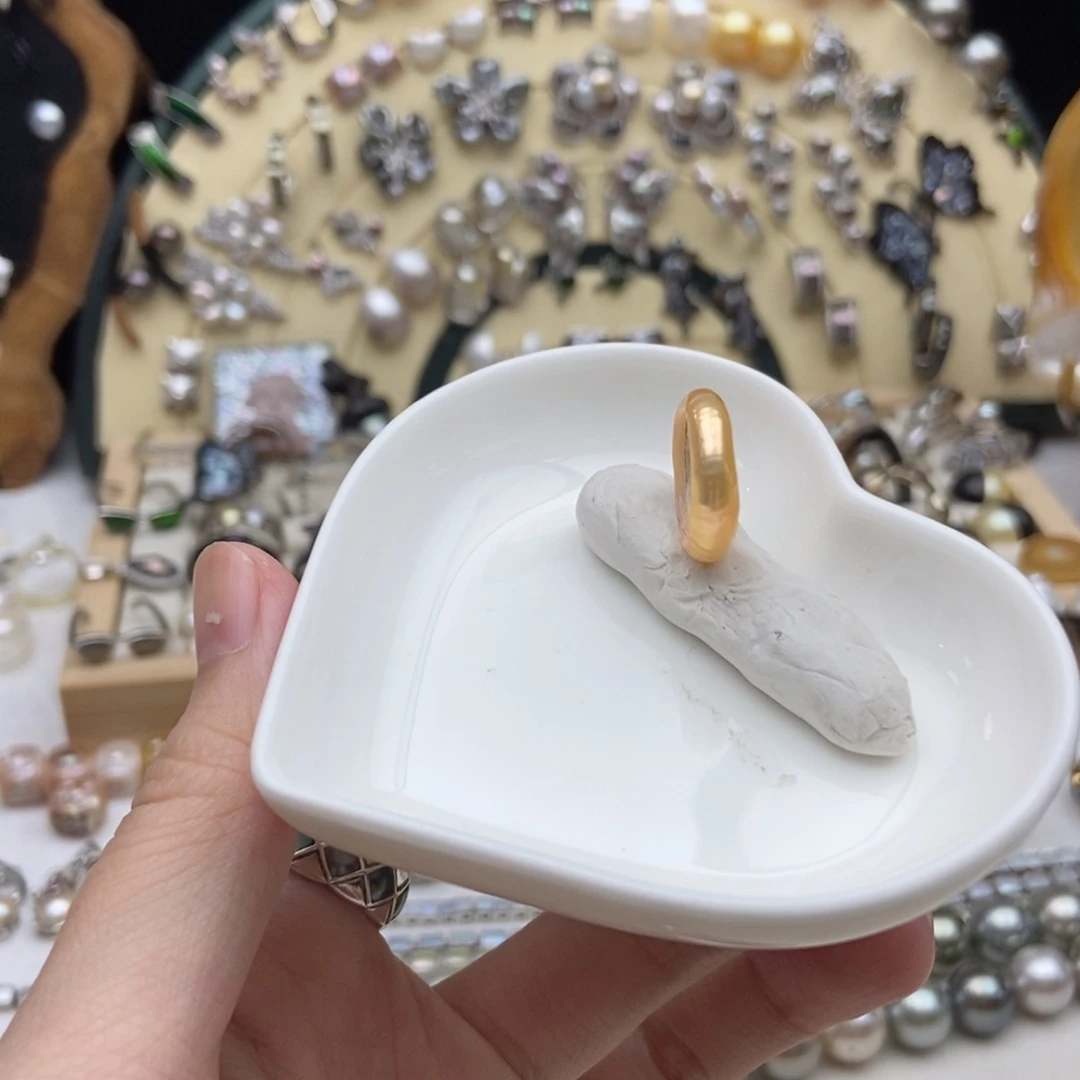 未镶嵌淡水珍珠画框日落金泥鳅背尾戒4号
