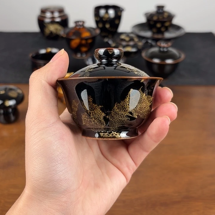 瓷洒彩鹧鸪斑迷你元宝盖碗