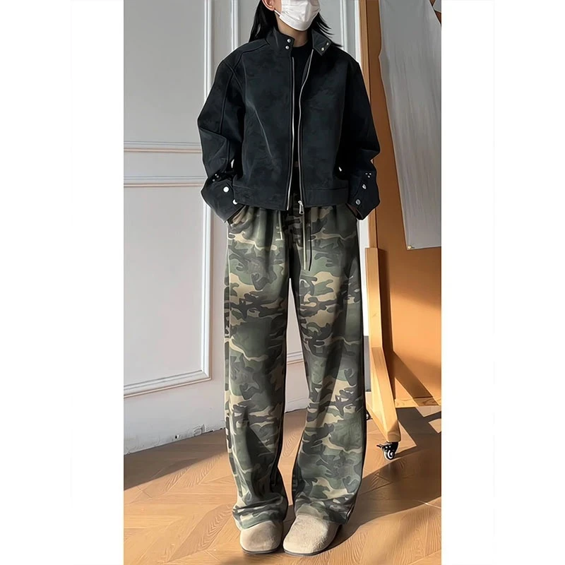 迷彩休闲裤男女秋cleanfit美式vibe直筒休闲裤痞帅高级感微喇卫裤