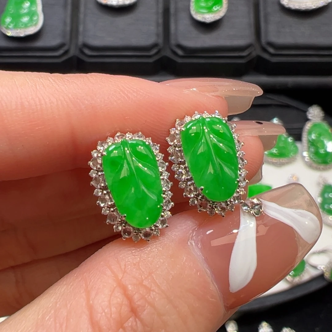 翡翠耳饰18K金镶嵌桑*问收到货48小时鉴赏期